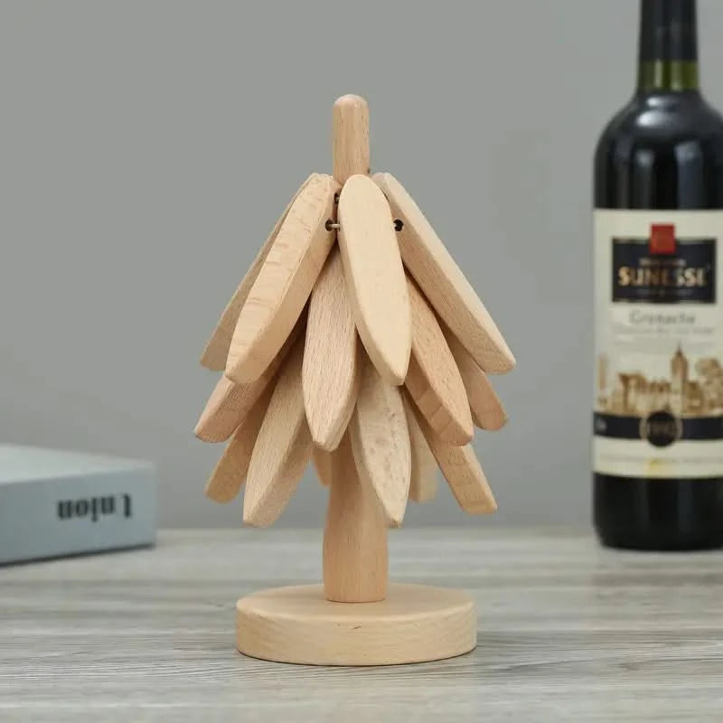 Tree-Shaped Wooden Coaster Set