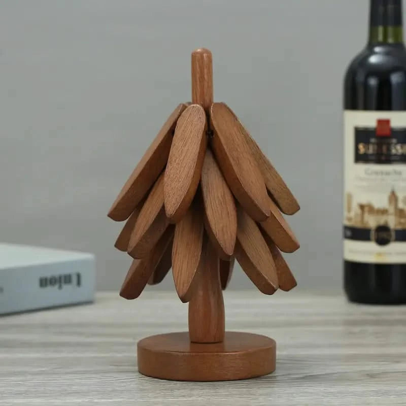 Tree-Shaped Wooden Coaster Set