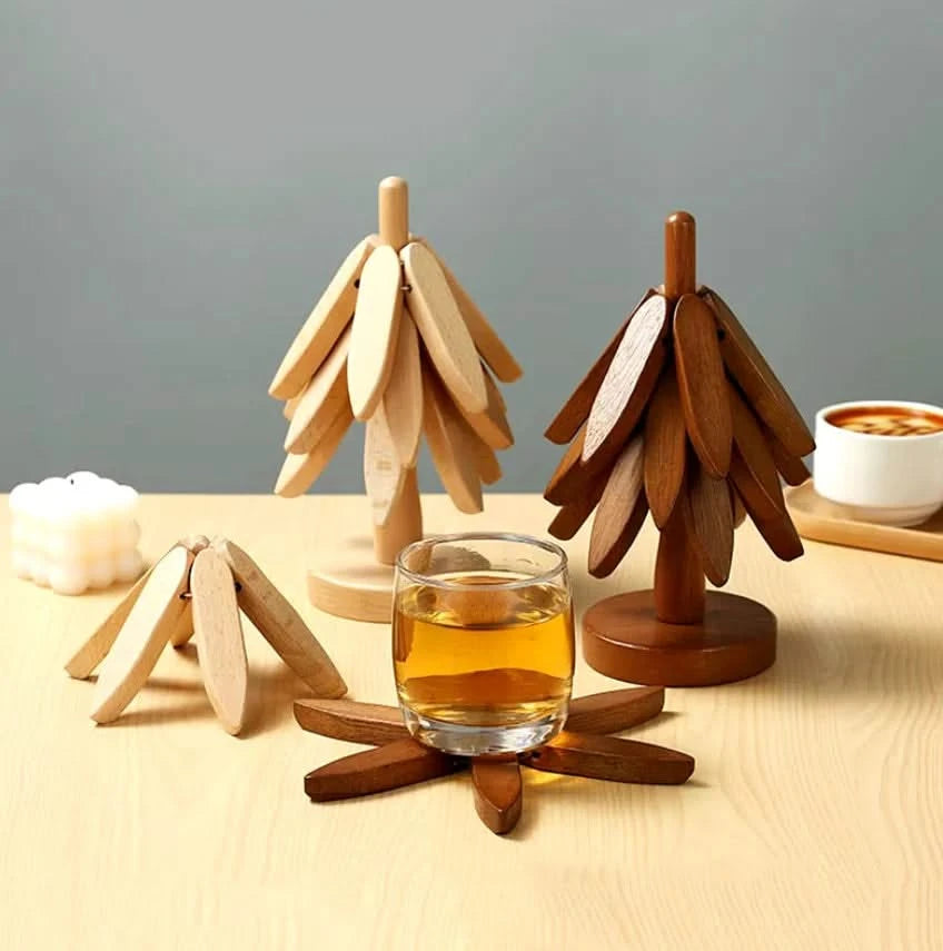 Tree-Shaped Wooden Coaster Set
