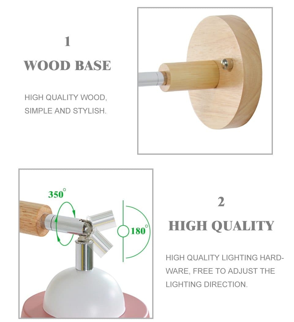 Wooden base with adjustable lighting fixture on a white background