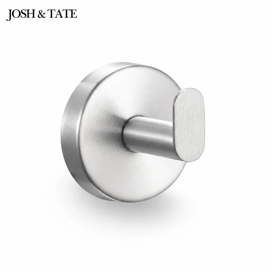 Josh & Tate - TwistMount™ Drill-Free Wall Hook - Metallic door handle on a white background with 'JOSH & TATE' branding.