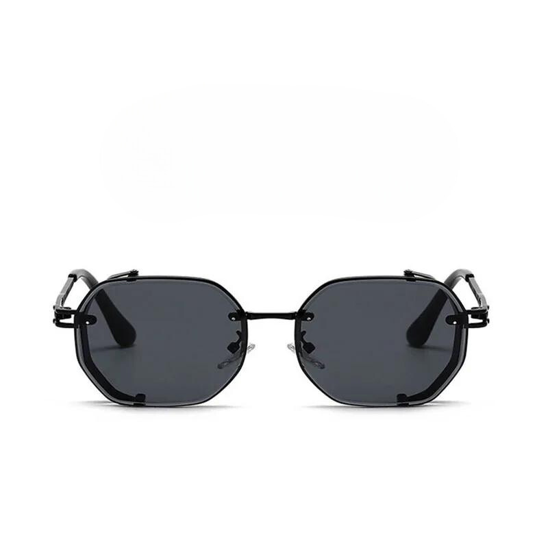 Black sunglasses with metallic accents on a white background
