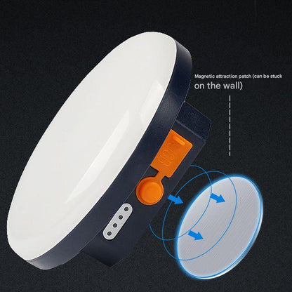 Circular light fixture with magnetic attraction patch on a black background