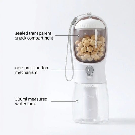 Josh & Tate - WalkPod™ 3-in-1 Dog Travel Bottle - Pet water bottle with labeled compartments on a white background