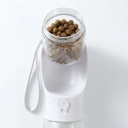 Josh & Tate - WalkPod™ 3-in-1 Dog Travel Bottle - Pet water bottle with a transparent container holding pet food on a white background