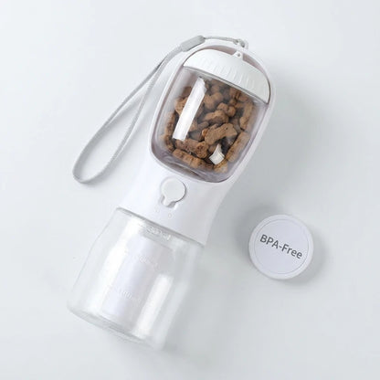 Josh & Tate - WalkPod™ 3-in-1 Dog Travel Bottle - Portable pet water bottle with a clear container and white lid on a light gray background.