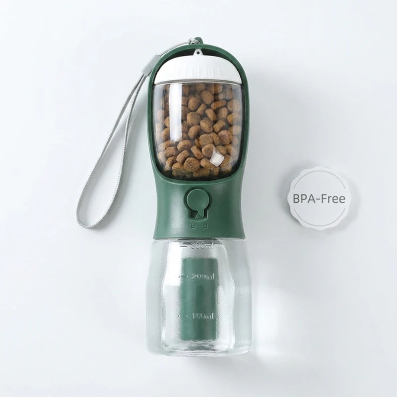 Josh & Tate -  WalkPod™ 3-in-1 Dog Travel Bottle - Green pet water bottle with food compartment on a white background