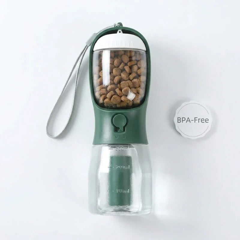 Josh & Tate -  WalkPod™ 3-in-1 Dog Travel Bottle - Green pet water bottle with food compartment on a white background
