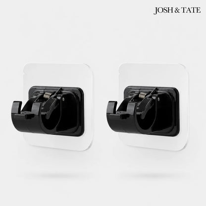 Josh & Tate - WallGrip™ Adhesive Rod Clip - Two black wall hooks on a white background with 'JOSH & TATE' branding.