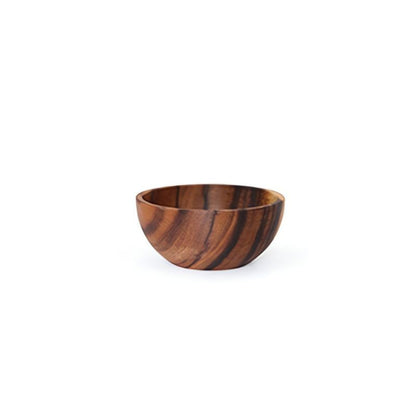 Wooden bowl with striped pattern on a white background