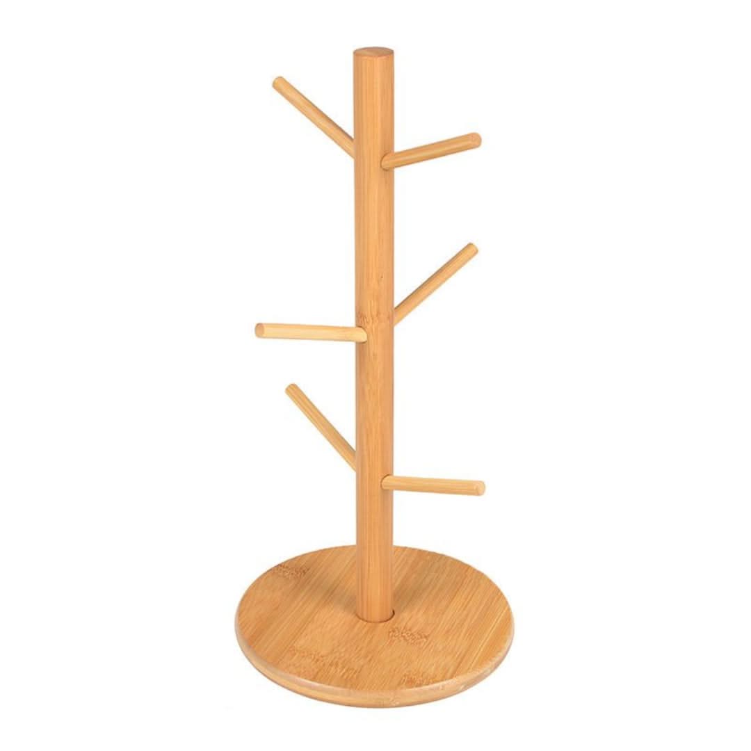 Wooden coat rack with multiple hooks on a white background
