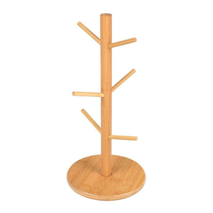 Wooden coat rack with multiple hooks on a white background