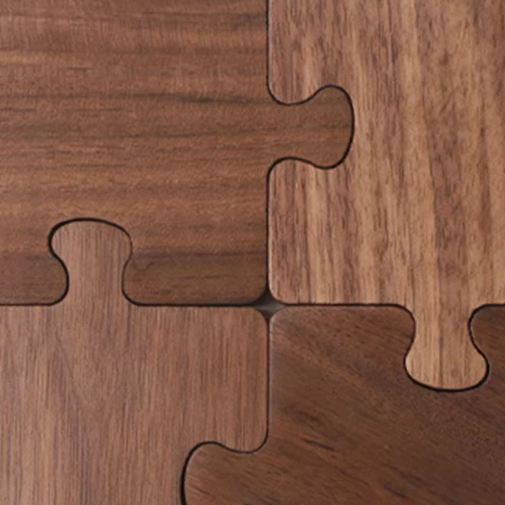 Wooden puzzle pieces with a brown finish