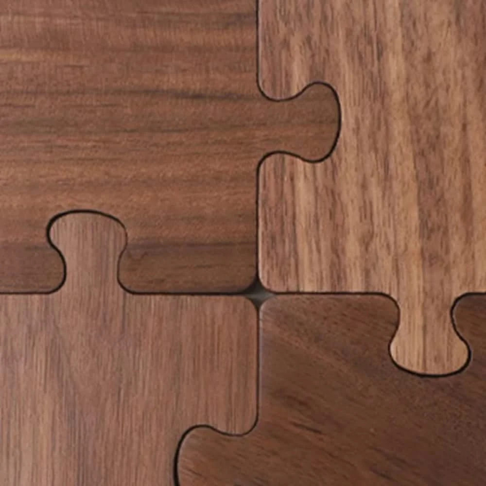 Wooden puzzle pieces with a brown finish