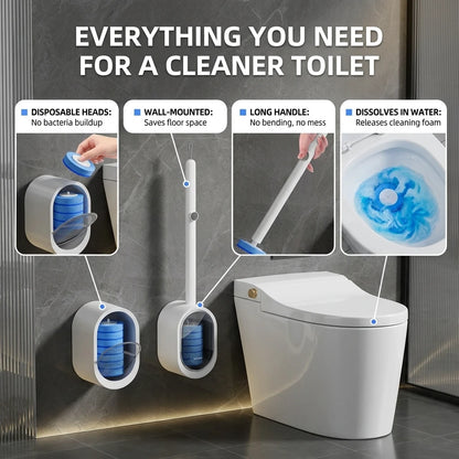 Disposable Toilet Brush with 8 Heads | Hands-Free Hygienic Cleaner