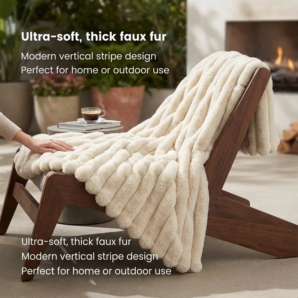 Striped Faux Fur Throw Blanket