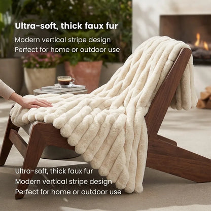 Striped Faux Fur Throw Blanket