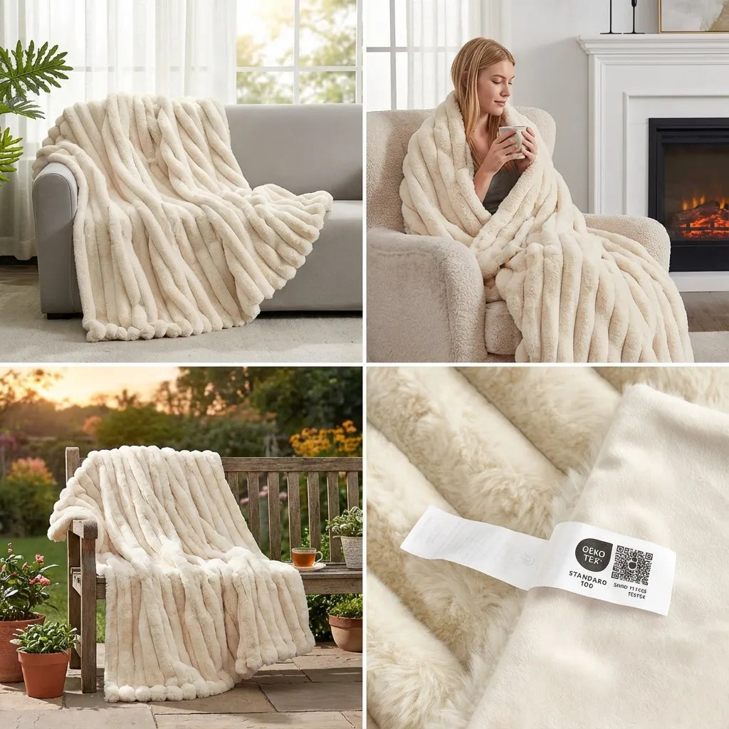Striped Faux Fur Throw Blanket