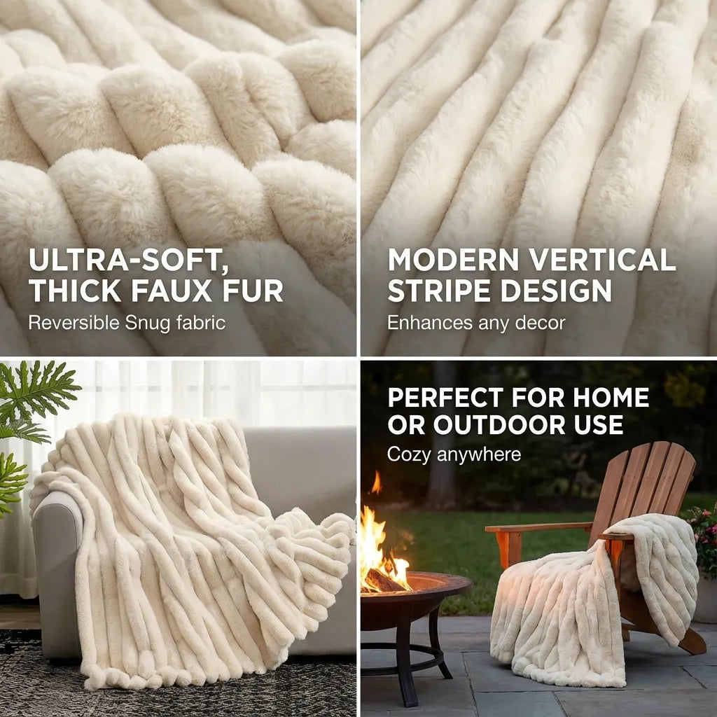 Striped Faux Fur Throw Blanket