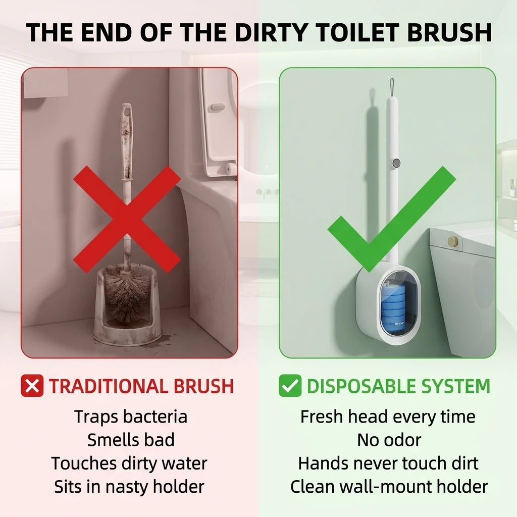 Disposable Toilet Brush with 8 Heads | Hands-Free Hygienic Cleaner