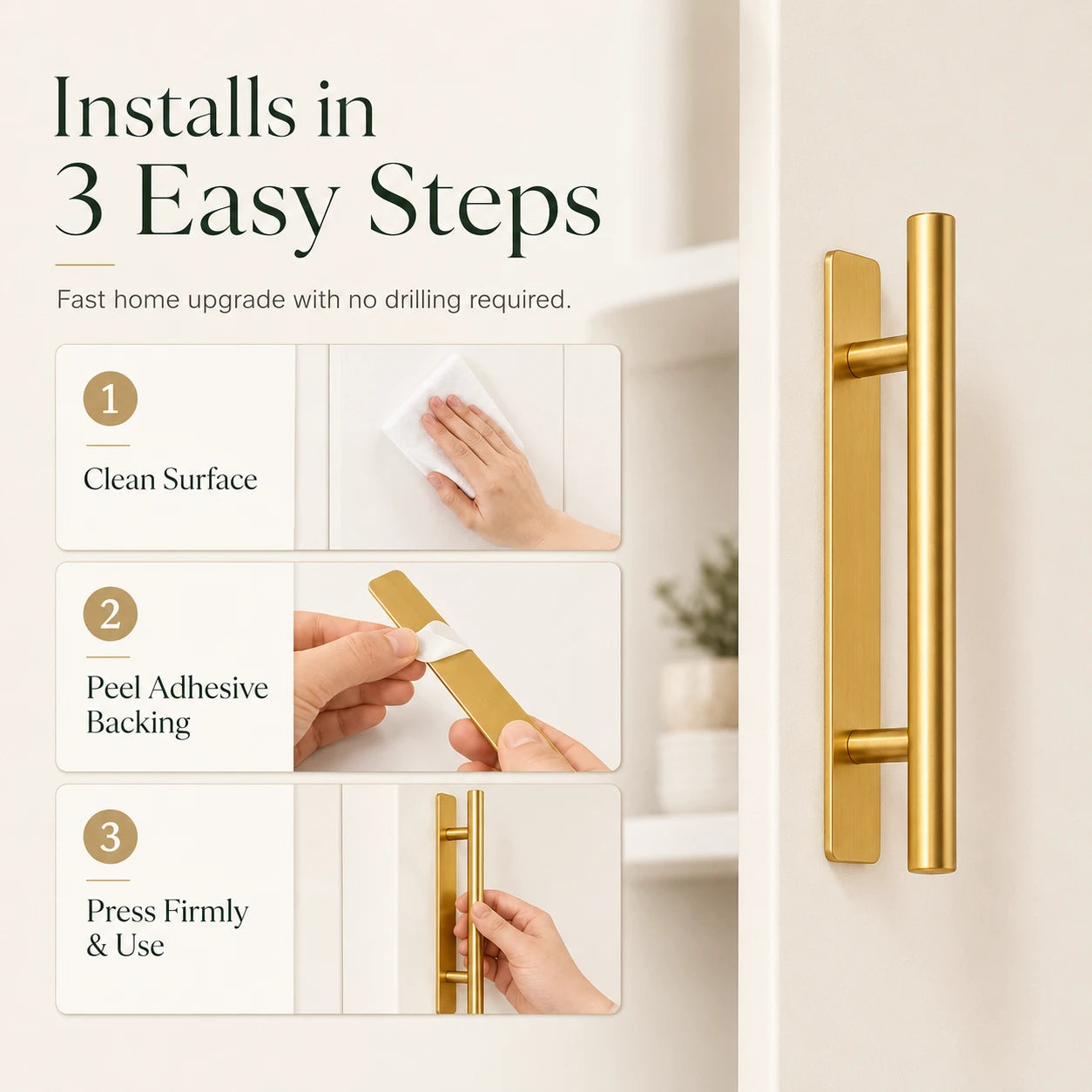 GripEase No-Drill Cabinet Handle