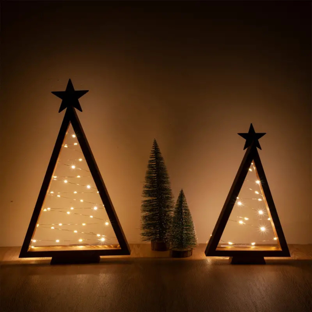 Wooden Christmas Tree Night Light Set