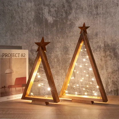 Wooden Christmas Tree Night Light Set